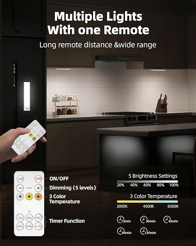 6Pack 7.8inch Under Cabinet Lighting, Rechargeable Motion Sensor Light Wireless - Image 4