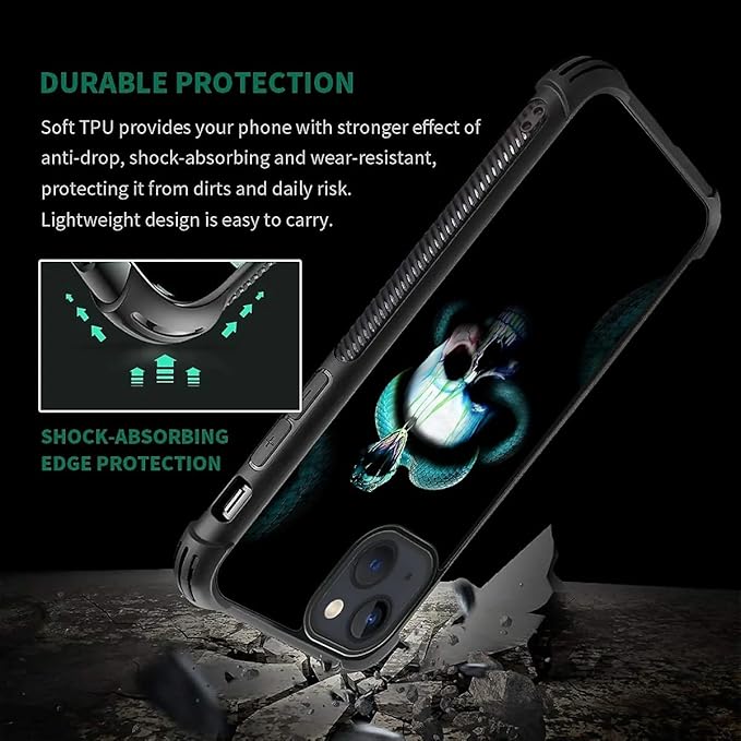 for iPhone 15 Plus Case, Skeleton Winding Snake Pattern Graphic Design Girl Boy - Image 7