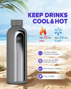 Insulated Water Bottle with Lid, 17 oz Reusable Leak-Proof Metal Stainless - Image 2