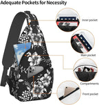 Black White Flowers Crossbody Sling Bag - Image 3