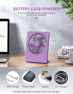 Zuvas Desk Fan Battery Operated Fan Rechargeable 180°Tilt Folding Personal Fan - Image 2