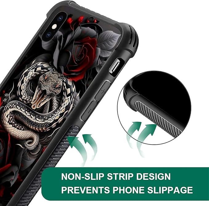 for iPhone X/Xs Case, Entwined Rose Snake Pattern Graphic Design Girl Boy Soft - Image 3