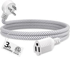 16 Gauge Braided Extension Cord 3 FT, 16/3 Flat Plug Power Cord Indoor by Seeklyze