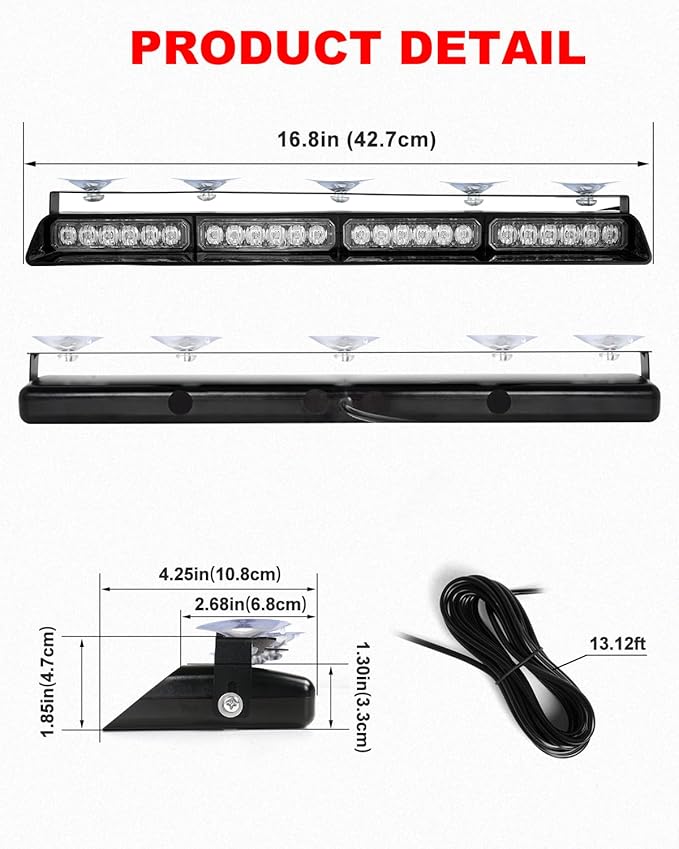 HLauto 6Z4J Emergency Dash Strobe Lights: 2x16.8 inch Red White Safety Lights - Image 8