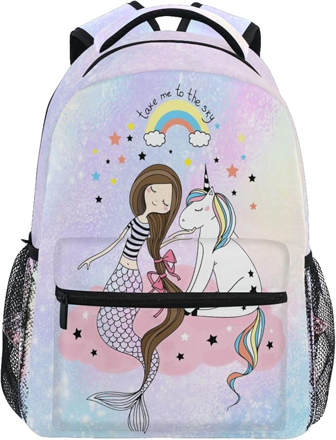 Wamika Mermaid Unicorn Kids Backpack Rainbow Horse School Backpacks Boys Girls by Wamika