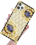 Compatible with iPhone 12 12 Pro Case, Sunflower Diamonds Leather Luxury Golden - Image 3