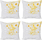 Ambesonne Daffodil Throw Pillow Cushion Case Pack of 4, Daffodils on Ornate by Ambesonne