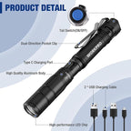 WORKPRO Rechargeable Pen Light, Mini Flashlight, 2 Pack Ultra-Compact EDC - Image 7