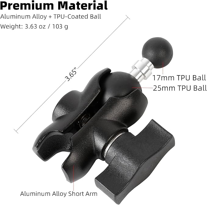 1" to 17mm Ball Adapter with 2.36" Short Double Socket Arm, Compatible with RAM - Image 2