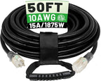 POWGRN 50 Ft 10AWG Black Outdoor Extension Cord Waterproof Heavy Duty 10 Gauge by POWGRN