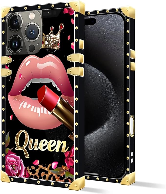 Compatible with iPhone 16 Pro Max Case, Glitter Red Rose Queen Leopard Lipstick - Image 2