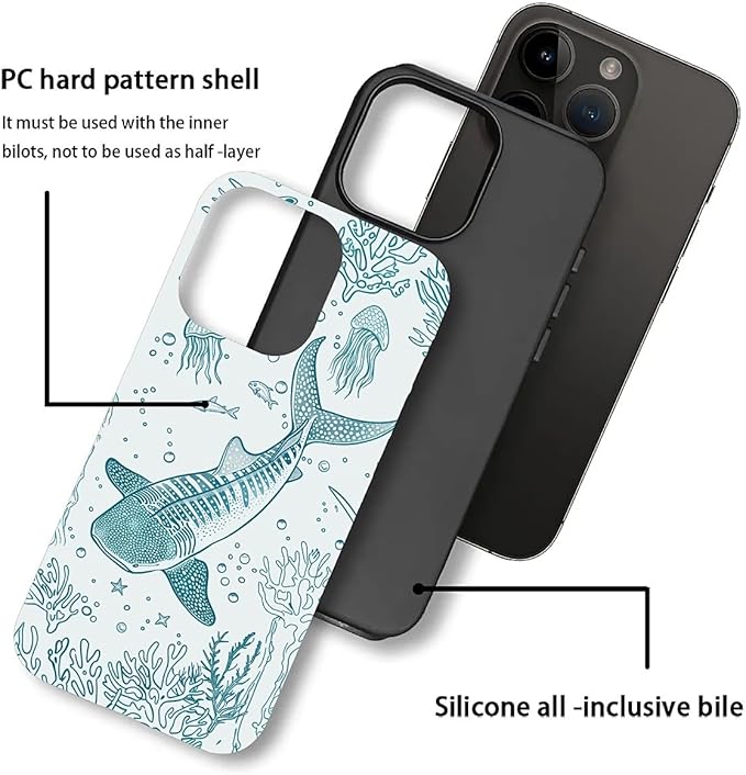 for iPhone 15 Pro Case, HH2 Ocean Whale Shark Hybrid 2 Layer Hard Shell - Image 3