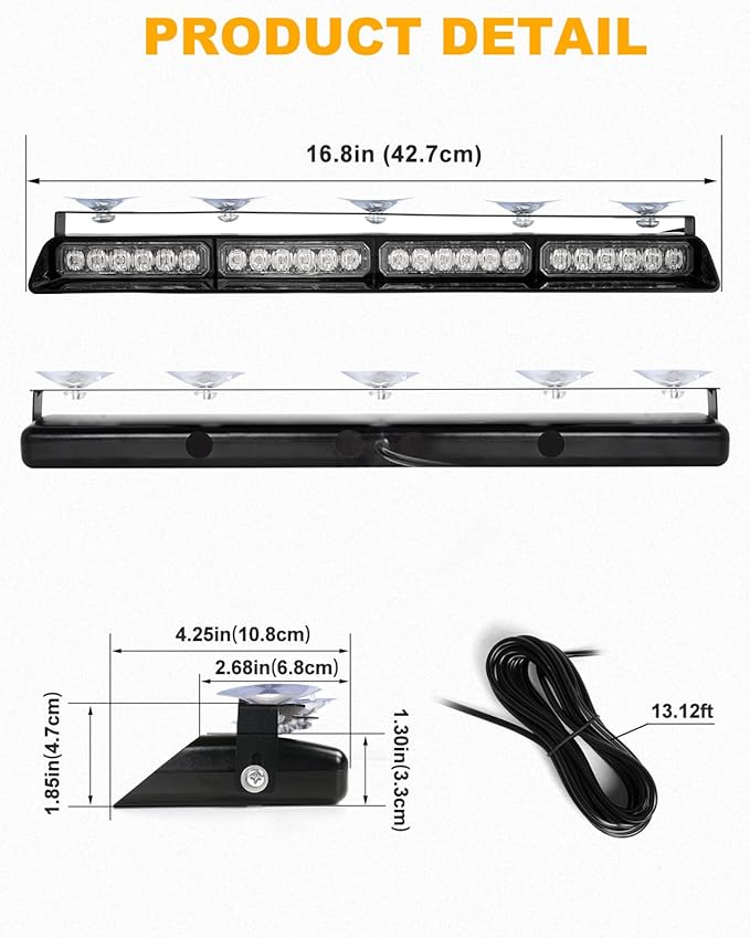 HLauto 6Z4J Emergency Dash Strobe Lights: 2x16.8 inch White Safety Lights - Image 8