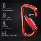 FresKaro 3inch 12kN-2698lbs Auto Locking Carabiner Clips, Solid D Shape - Image 3