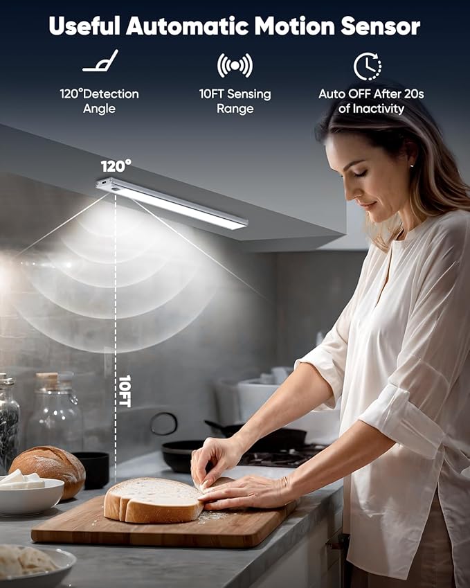 12'' Under Cabinet Lights, 2500mAh LED Battery Operated Rechargeable Motion - Image 3