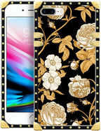 Compatible with iPhone 8 Plus 7 Plus Case, Blooming Rose Golden Flower Luxury by Unknown