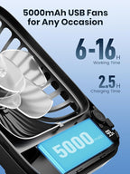 TOPK 2 Pack 5000mAh Portable Desk Fan, Ultra-Thin Rechargeable Battery Operated - Image 2