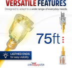75ft Outdoor/Indoor Extension Cord 12/3 Gauge Extra Heavy Duty 3 Prong SJTW - Image 6