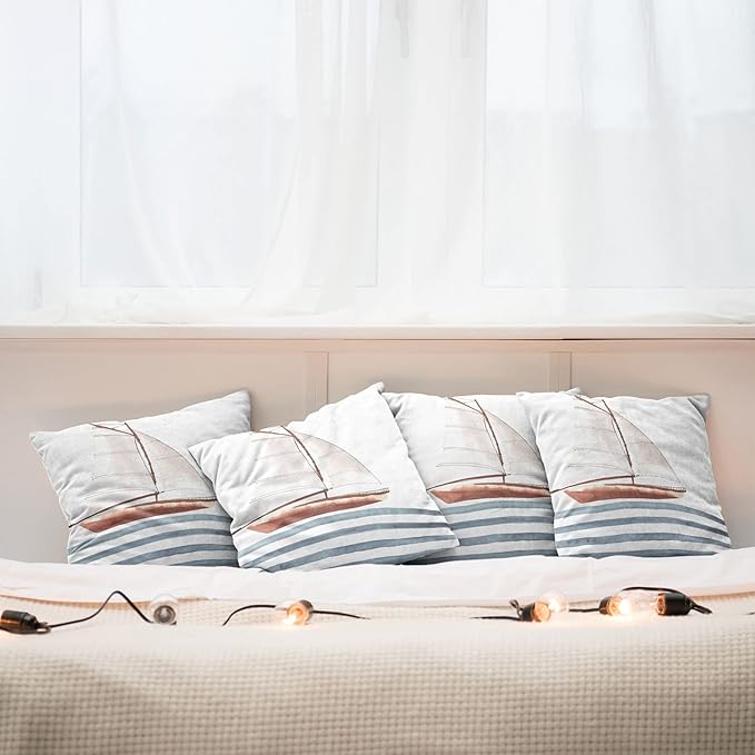 Ambesonne Nautical Throw Pillow Cushion Case Pack of 4, Let Your Dreams Sail - Image 6