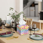 Tissue Box Cover Square, Colorful Wavy Checkerboard Tissue Box Holder - Image 5