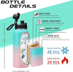 32oz Stainless Steel Water Bottle -w/Paracord Handle, Straw & Spout Lids - Image 4
