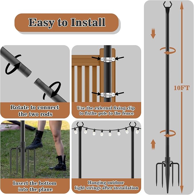 NUERPO 7 Pack String Light Poles, Metal Poles - Image 7