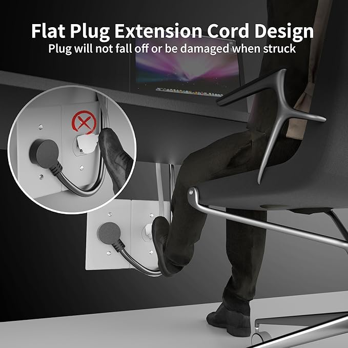 HUANCHAIN 14 Gauge 3 Feet Flat Plug Extension Cord Black Indoor Outdoor - Image 5