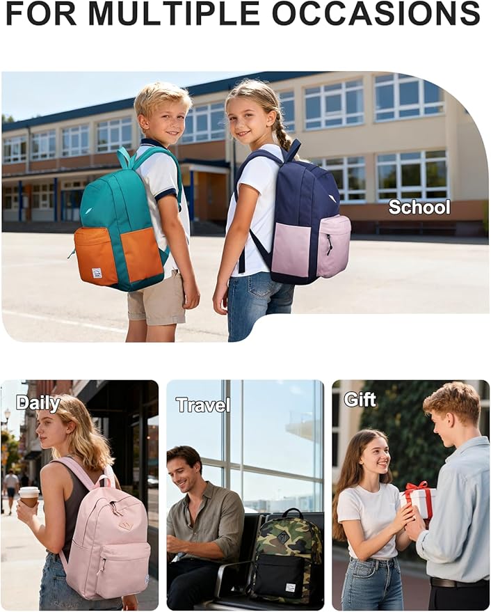 VASCHY Lightweight Backpack for School, Water Resistant Classic Bookbag - Image 7