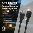 BN-LINK 6ft Indoor Outdoor Extension Cord 16/3 SJTW, 3 Pack, Weather Resistant - Image 2