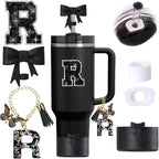 6pcs Black Stanley Cup Accessories Set, Bow Straw Topper by MOTEERLLU