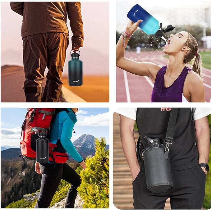 Water Bottle Insulated 32oz 40oz 64oz 128oz Straw Lid Spout Lid & 3 Lids - Image 8