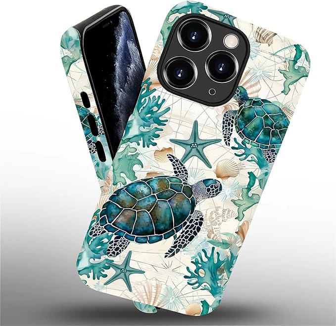 for iPhone 15 Pro Max Case, HH2 Ocean Sea Turtle Nautical Map Hybrid 2 Layer - Image 2