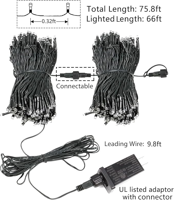 75.8 FT 200 LED Red and White Christmas Lights Outdoor Indoor, Timer & Memory - Image 9