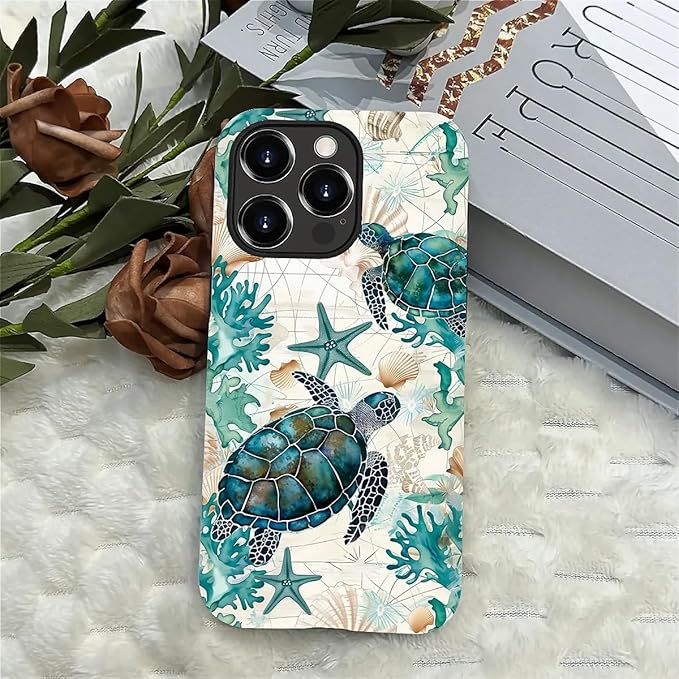 for iPhone 13 Pro Case, HH2 Ocean Sea Turtle Nautical Map Hybrid 2 Layer Hard - Image 4