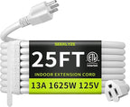 16/3 White 25 FT Extension Cord, Indoor Extension Cord by Seeklyze