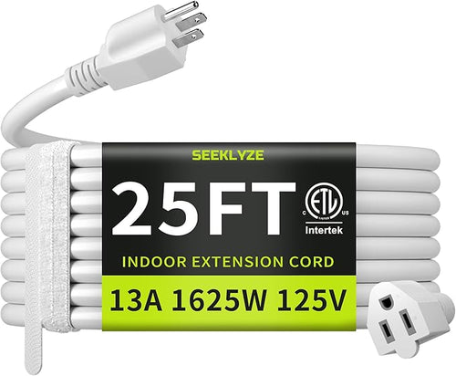 16/3 White 25 FT Extension Cord, Indoor Extension Cord by Seeklyze