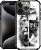 for iPhone 16 Pro Max Case, Lion Cross Jesus Christ Dove Pattern Graphic Design by FKBRCL4U
