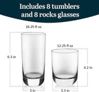 Libbey Drinking Glasses Polaris Tumbler and Rocks Set of 16, Sturdy Drinkware - Image 4