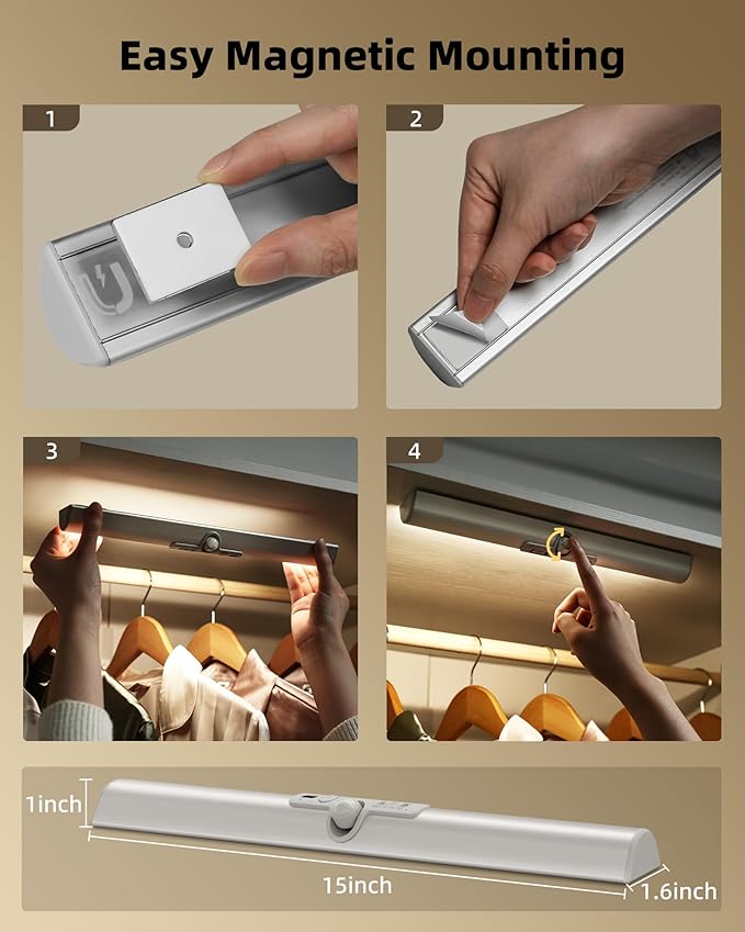 EZVALO 15-inch Motion Sensor Closet Light, 1800mAh Rechargeable - Image 7