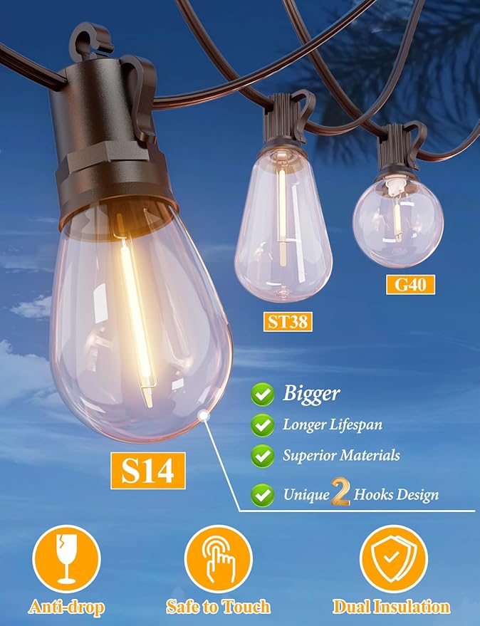 Brightever LED Outdoor String Lights 36FT, Patio Lights Outdoor Waterproof - Image 2