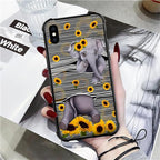 for iPhone Xs Max Case, Cute Little Elephant Sunflower White Line Art Pattern - Image 7