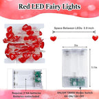 10FT Red Heart Fairy Lights Battery Operated - Image 4