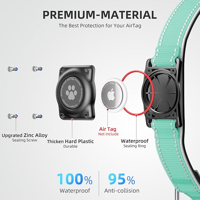 AirTag Dog Collar, IP68 Waterproof Air Tag Dog Collar Holder, Reflective - Image 3