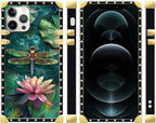 Compatible with iPhone 12 Case, Colourful Dragonfly Pink Lily Pads Luxury - Image 2