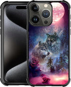 for iPhone 16 Pro Case, Star Two Wolfs Howling Pattern Graphic Design Girl Boy by FKBRCL4U