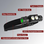 Headlamp Rechargeable, High Lumen Super Bright 180°Beam LED Head Lamp, Head - Image 2