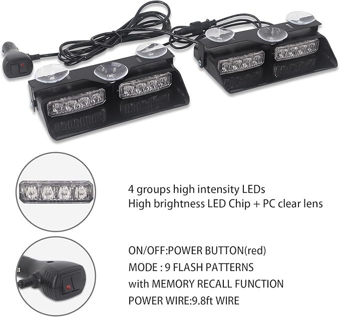 XRIDONSEN 2 in 1 Dash Emergency Strobe Lights Interior Windshield Lights Red - Image 5