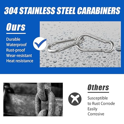 Carabiner Clip Hooks, 304 Stainless Steel Spring Snap Hook Fits Camping Hiking - Image 2