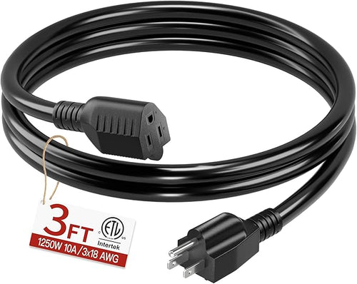18/3 Indoor Extension Cord 3 FT, 3 Prong Power Cable, Suitable by Skrizcable
