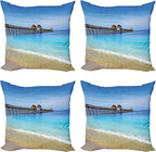 Ambesonne Dock Decorative Throw Pillow Case Pack of 4, Naples Pier Paradise by Ambesonne